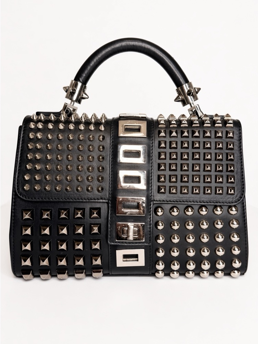 Philipp Plein Black Leather Studded Top-Handle Satchel